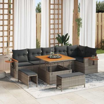 vidaXL Set de canapele pentru grădină cu pernă 9 pcs Gri Rattan poli