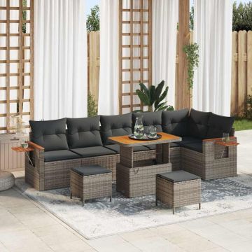 vidaXL Set de canapele pentru grădină cu pernă 9 pcs Gri Rattan poli