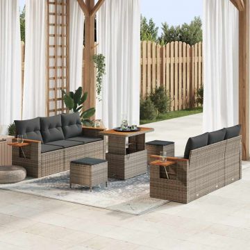 vidaXL Set de canapele pentru grădină cu pernă 9 pcs Gri Rattan poli