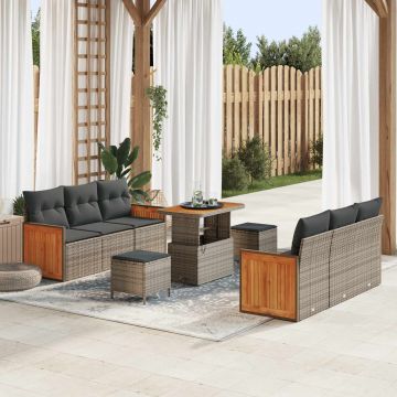 vidaXL Set de canapele pentru grădină cu pernă 9 pcs Gri