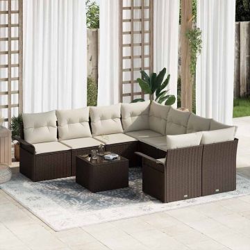 vidaXL Set de canapele pentru grădină cu pernă 9 pcs Maro și Crem