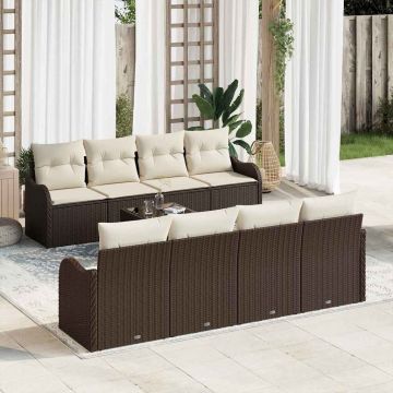 vidaXL Set de canapele pentru grădină cu pernă 9 pcs Maro și Crem
