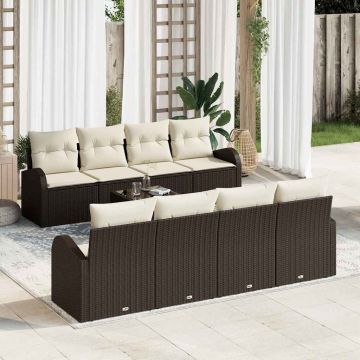vidaXL Set de canapele pentru grădină cu pernă 9 pcs Maro și Crem
