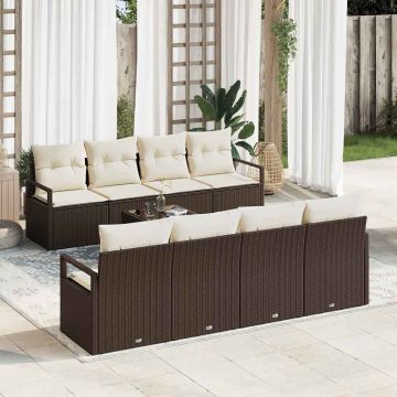 vidaXL Set de canapele pentru grădină cu pernă 9 pcs Maro și Crem