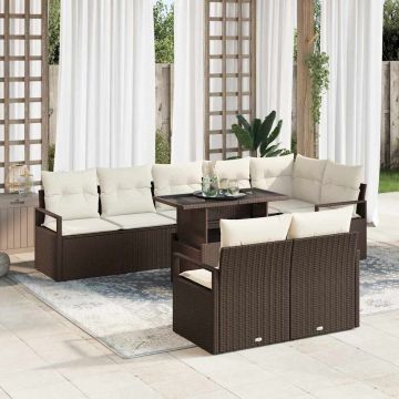 vidaXL Set de canapele pentru grădină cu pernă 9 pcs maro și crem