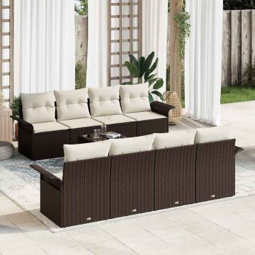vidaXL Set de canapele pentru grădină cu pernă 9 pcs Maro și Crem