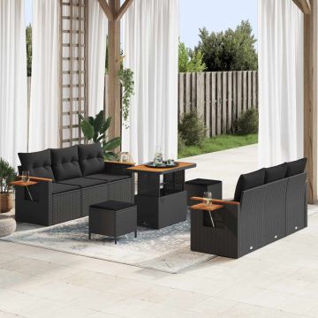vidaXL Set de canapele pentru grădină cu pernă 9 pcs Negru