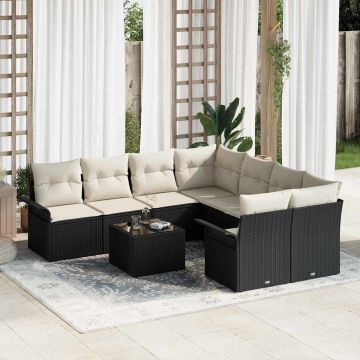 vidaXL Set de canapele pentru grădină cu pernă 9 pcs Negru și Crem