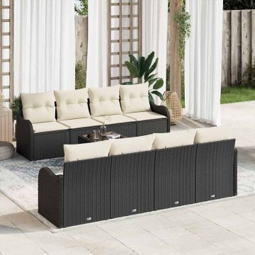 vidaXL Set de canapele pentru grădină cu pernă 9 pcs Negru și Crem