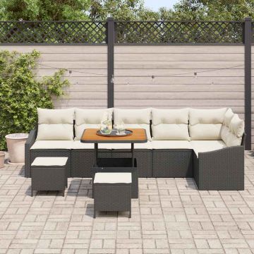 vidaXL Set de canapele pentru grădină cu pernă 9 pcs Negru și Crem