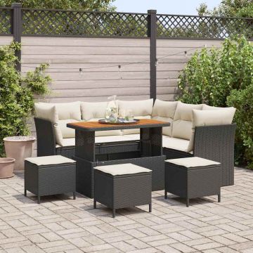 vidaXL Set de canapele pentru grădină cu pernă 9 pcs negru și crem
