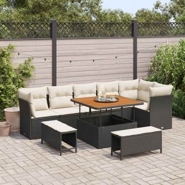 vidaXL Set de canapele pentru grădină cu pernă 9 pcs negru și crem
