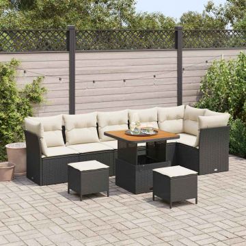 vidaXL Set de canapele pentru grădină cu pernă 9 pcs negru și crem
