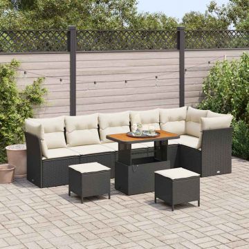 vidaXL Set de canapele pentru grădină cu pernă 9 pcs negru și crem