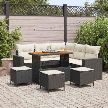 vidaXL Set de canapele pentru grădină cu pernă 9 pcs negru și crem
