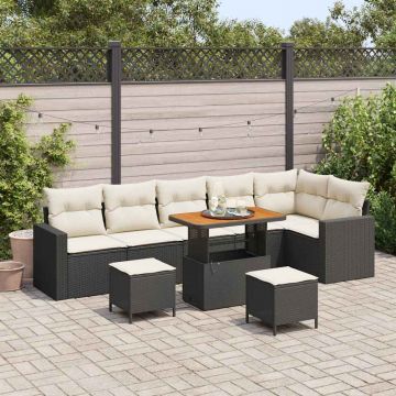 vidaXL Set de canapele pentru grădină cu pernă 9 pcs negru și crem