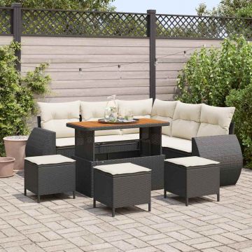 vidaXL Set de canapele pentru grădină cu pernă 9 pcs negru și crem