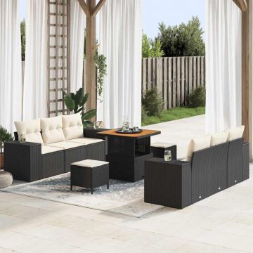vidaXL Set de canapele pentru grădină cu pernă 9 pcs negru și crem