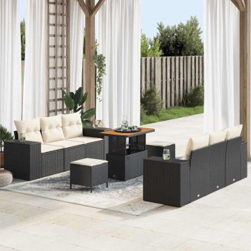 vidaXL Set de canapele pentru grădină cu pernă 9 pcs negru și crem