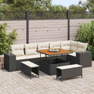 vidaXL Set de canapele pentru grădină cu pernă 9 pcs Negru și Crem