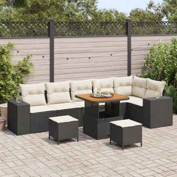vidaXL Set de canapele pentru grădină cu pernă 9 pcs Negru și Crem