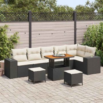 vidaXL Set de canapele pentru grădină cu pernă 9 pcs Negru și Crem