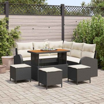 vidaXL Set de canapele pentru grădină cu pernă 9 pcs Negru și Crem