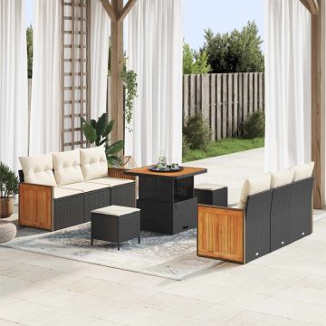 vidaXL Set de canapele pentru grădină cu pernă 9 pcs Negru și Crem