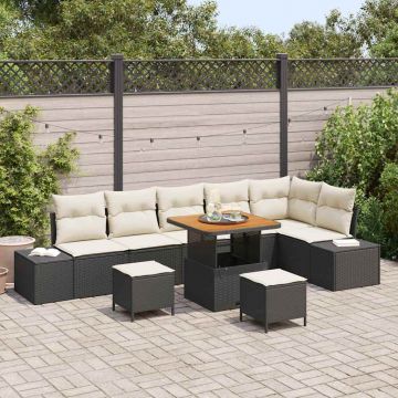 vidaXL Set de canapele pentru grădină cu pernă 9 pcs Negru și Crem