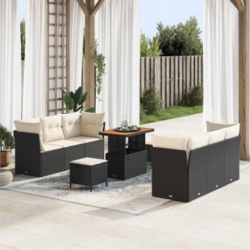 vidaXL Set de canapele pentru grădină cu pernă 9 pcs negru și crem