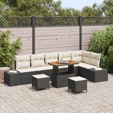 vidaXL Set de canapele pentru grădină cu pernă 9 pcs Negru și Crem
