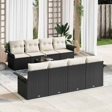 vidaXL Set de canapele pentru grădină cu pernă 9 pcs Negru și Crem