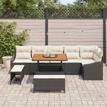 vidaXL Set de canapele pentru grădină cu pernă 9 pcs Negru și Crem