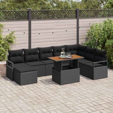 vidaXL Set de canapele pentru grădină cu pernă 9 pcs Negru și Maro