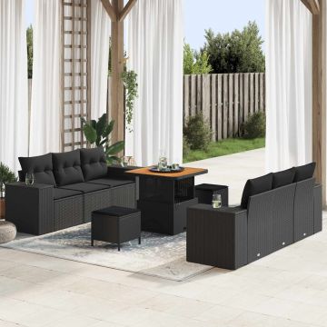 vidaXL Set de canapele pentru grădină cu pernă Negru 221 x 204 x 85 cm