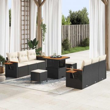 vidaXL Set de canapele pentru grădină cu pernă 9 pcs Negru Rattan poli