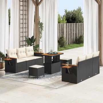 vidaXL Set de canapele pentru grădină cu pernă 9 pcs Negru Rattan poli