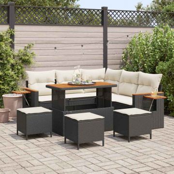 vidaXL Set de canapele pentru grădină cu pernă 9 pcs Negru Rattan poli