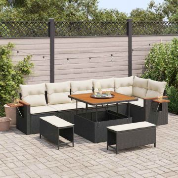 vidaXL Set de canapele pentru grădină cu pernă 9 pcs Negru Rattan poli