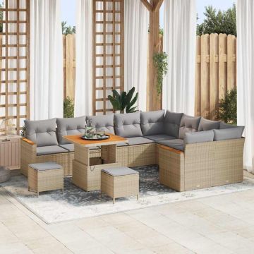 vidaXL Set de canapele pentru grădină cu pernă Bej Rattan poli
