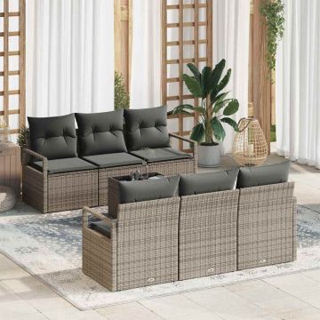 vidaXL Set de canapele pentru grădină cu pernă cu depozitare 7 pcs Gri
