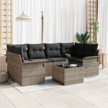 vidaXL Set de canapele pentru grădină cu pernă cu depozitare 7 pcs Gri