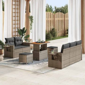 vidaXL Set de canapele pentru grădină cu pernă cu depozitare 8 pcs Gri