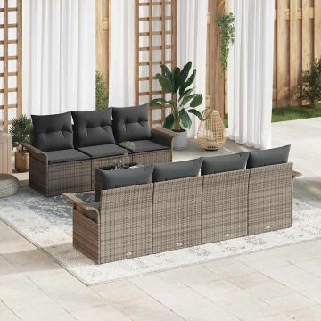 vidaXL Set de canapele pentru grădină cu pernă cu depozitare 8 pcs Gri