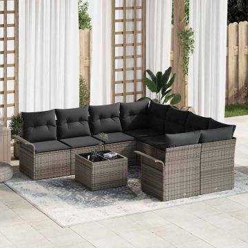 vidaXL Set de canapele pentru grădină cu pernă cu depozitare 9 pcs Gri