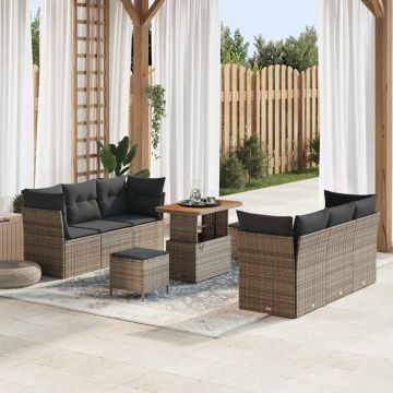 vidaXL Set de canapele pentru grădină cu pernă cu depozitare 9 pcs Gri