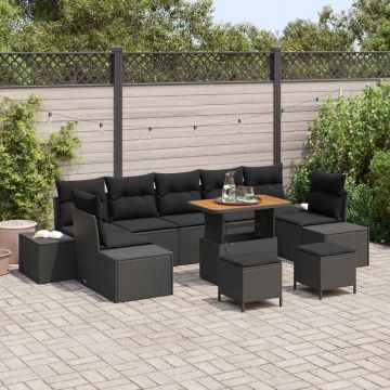 vidaXL Set de canapele pentru grădină cu pernă cu pernă 10 pcs Negru