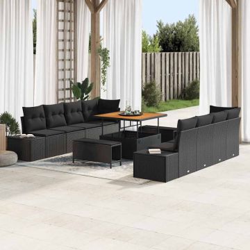 vidaXL Set de canapele pentru grădină cu pernă cu pernă 11 pcs Negru
