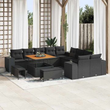 vidaXL Set de canapele pentru grădină cu pernă cu pernă 13 pcs Negru