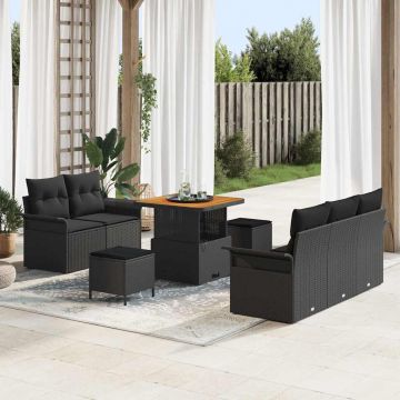 vidaXL Set de canapele pentru grădină cu pernă cu pernă 8 pcs Negru